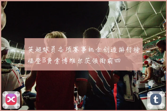 英超球员各项赛事机会创造排行榜福登B费索博维尔茨领衔前四